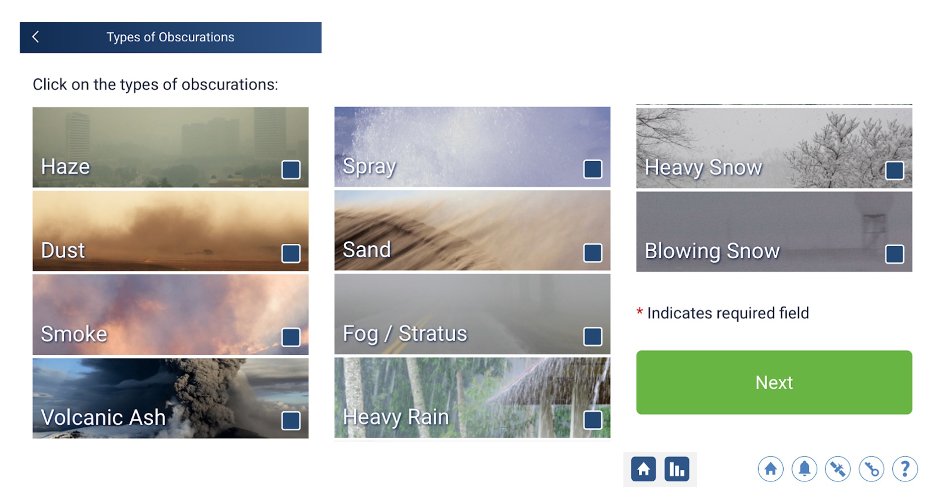 Types of obscurations found in the GO app